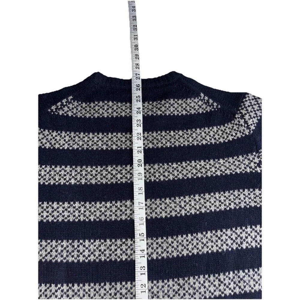 J.Crew Men’s Large 100% Lambswool Crewneck Sweater Horizontal Stripes Navy Gray